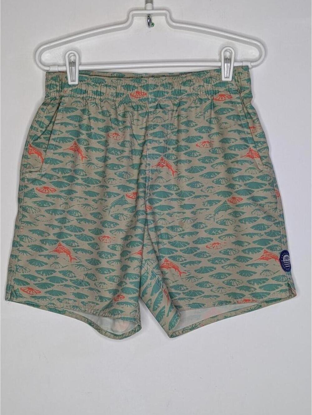 AFTCO Green Orange Swordfish Swim Trunks S